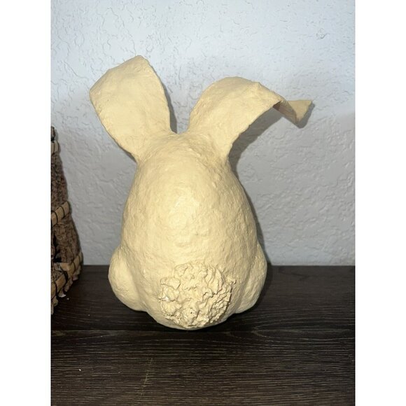Paper Mache Easter Bunny Rabbit Hand Painted Big Floppy Ears 9” Flowers Art - Picture 5 of 6